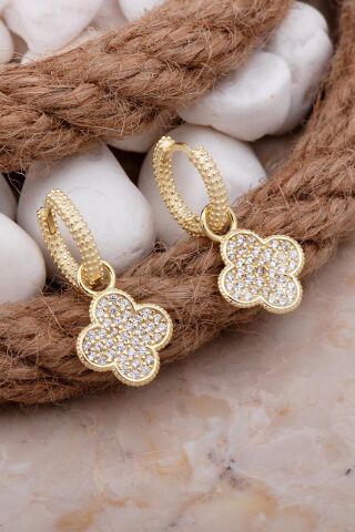 Yonca Altın Kaplama Gümüş Sallantılı Halka Küpe 5893