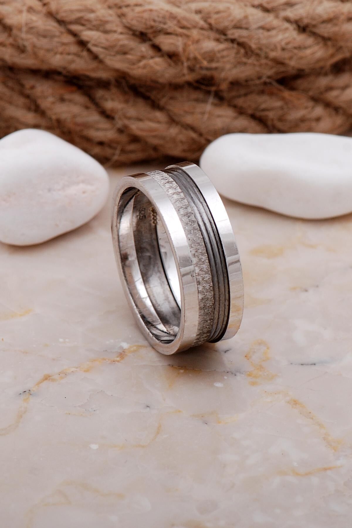 Tasarım Elişi Gümüş Erkek Alyans 58