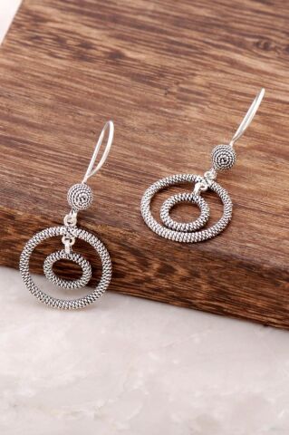 Telkari İşlemeli Sarma Elişi Gümüş Halka Küpe 2583