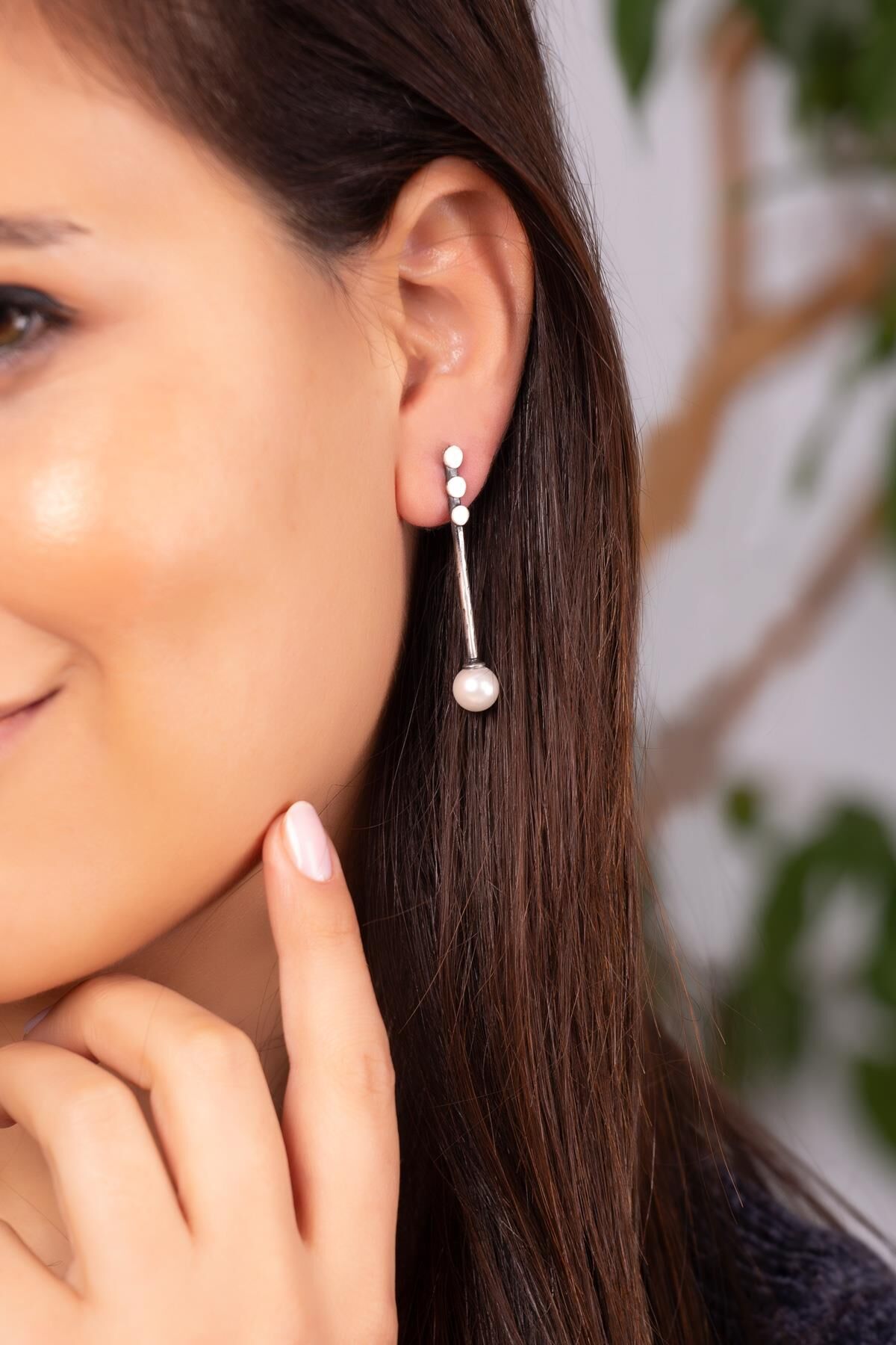 İnci Tasarım Elişi Gümüş Küpe 4274