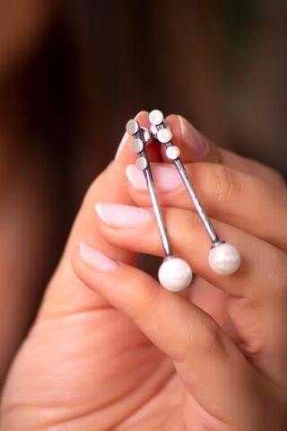 İnci Tasarım Elişi Gümüş Küpe 4274