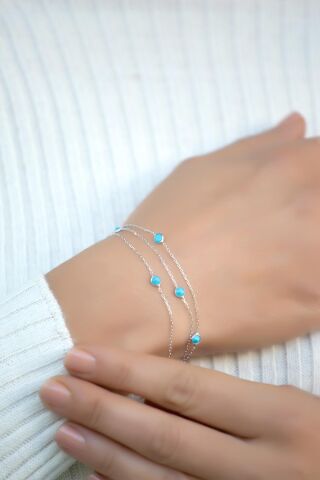 Sıra Taşlı Tasarım Gümüş Bileklik 3200