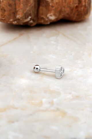 Kalp Rodyumlu Gümüş Tragus Küpe 7078