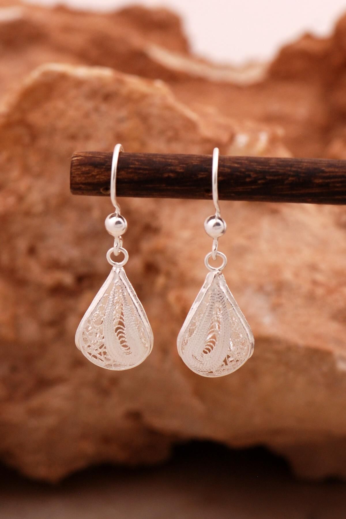 Telkari Elişi Tasarım Gümüş Küpe 6166