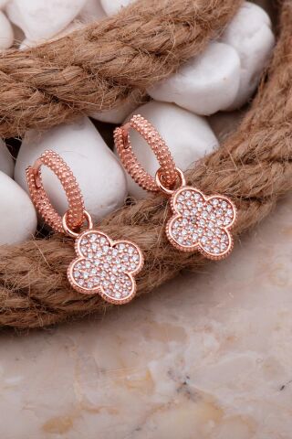 Yonca Rose Gümüş Sallantılı Halka Küpe 5894