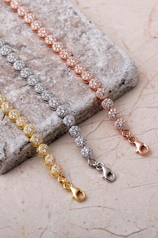 4 mm Elmas Montürlü 925 Ayar Gümüş Bileklik