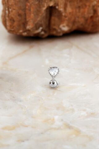 Kalp Rodyumlu Gümüş Tragus Küpe 7079