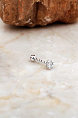 Kalp Rodyumlu Gümüş Tragus Küpe 7079