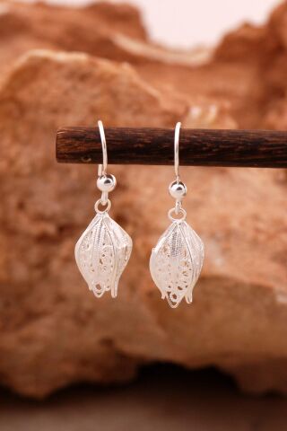 Laleli Telkari Elişi Tasarım Gümüş Küpe 6167