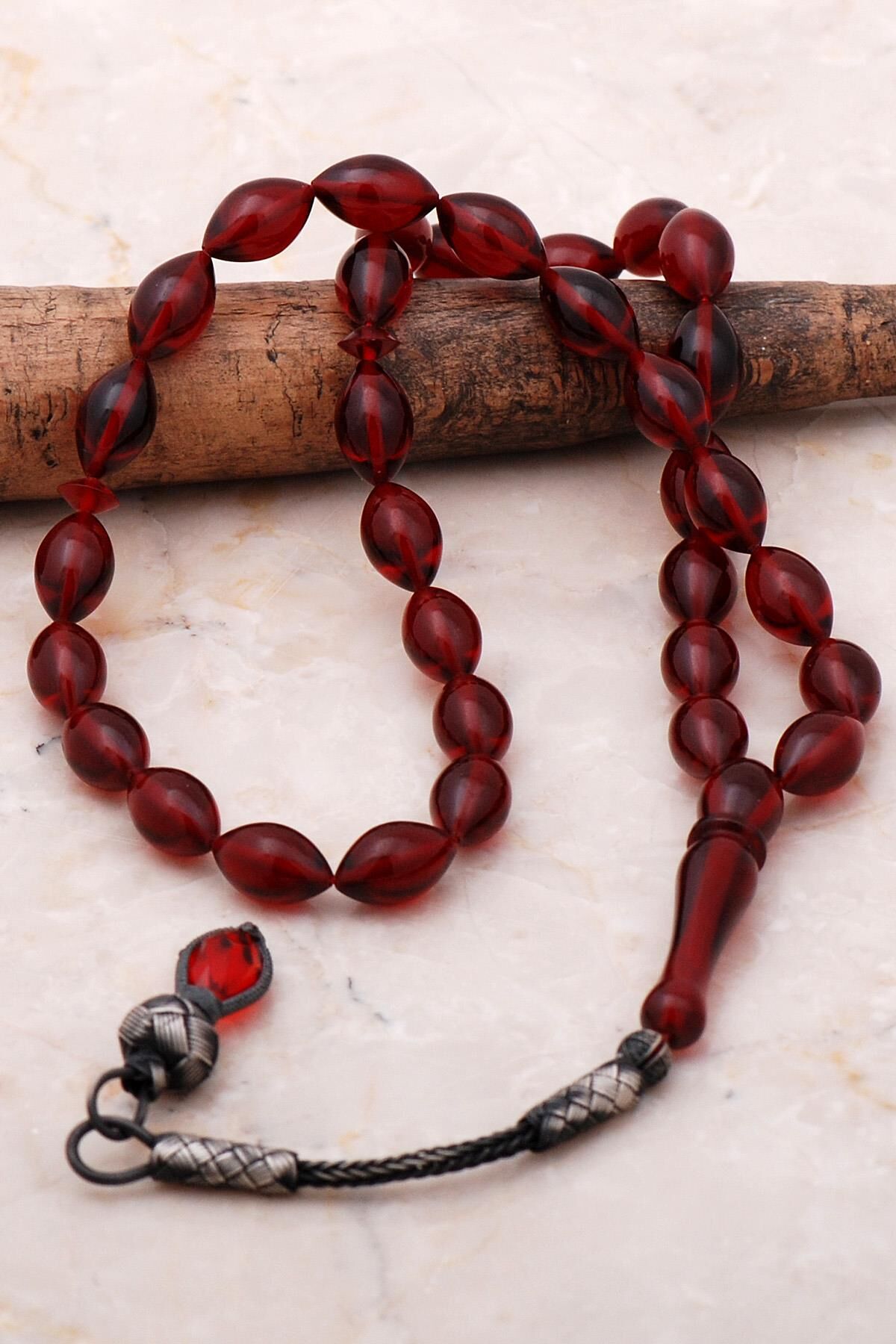 Arpa KEsim Usta İşi Kazaziye Püsküllü Kehribar Tesbih 325