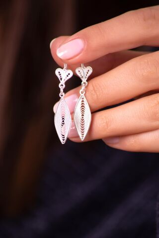 Telkari İşlemeli Başak Tasarım Gümüş Küpe 2587