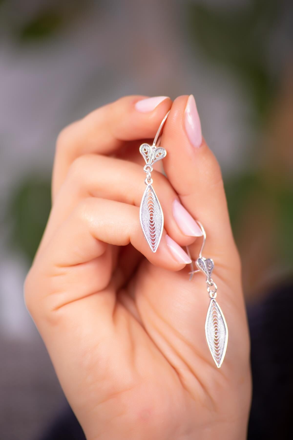 Telkari İşlemeli Başak Tasarım Gümüş Küpe 2587