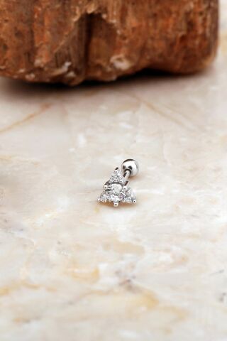 Üçgen Taşlı Rodyumlu Gümüş Tragus Küpe 7080