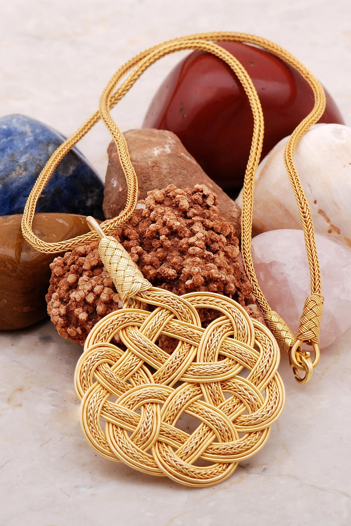 Aşk Düğümü Kazaziye Altın Yaldızlı Gümüş Kolye 7218