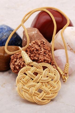 Aşk Düğümü Kazaziye Altın Yaldızlı Gümüş Kolye 7218