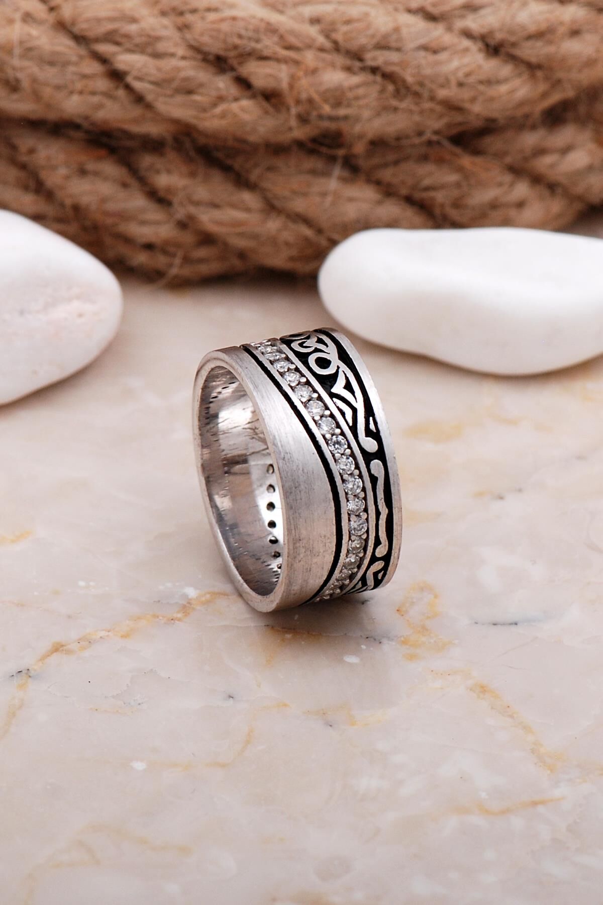 Tasarım Elişi Taşlı Gümüş Kadın Alyans 61