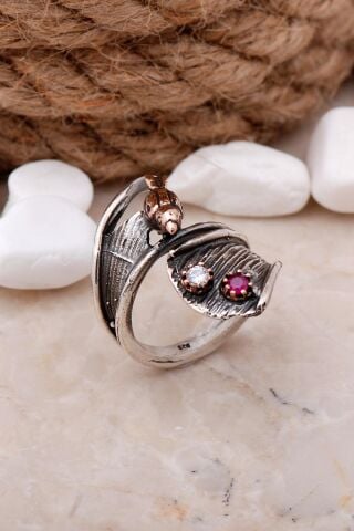 Çekiç Dövme Kuşlu Tasarım Elişi Gümüş Yüzük 3316