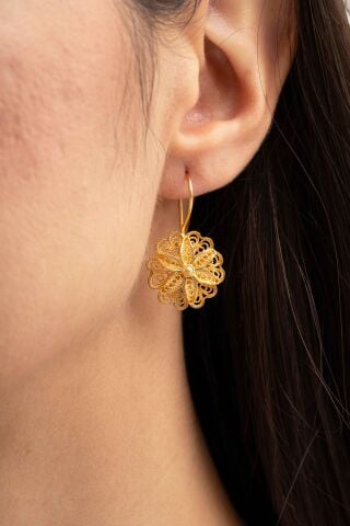 Papatya Telkari Altın Kaplama Gümüş Küpe 6169