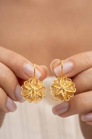 Papatya Telkari Altın Kaplama Gümüş Küpe 6169