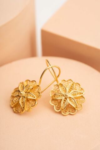 Papatya Telkari Altın Kaplama Gümüş Küpe 6169