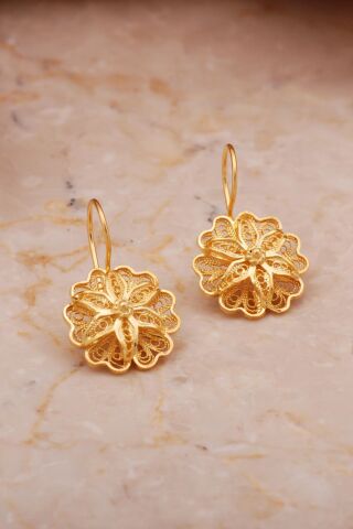 Papatya Telkari Altın Kaplama Gümüş Küpe 6169