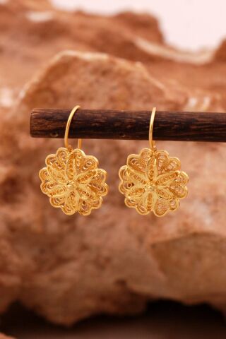 Papatya Telkari Altın Kaplama Gümüş Küpe 6169