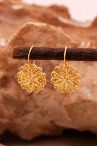 Papatya Telkari Altın Kaplama Gümüş Küpe 6169