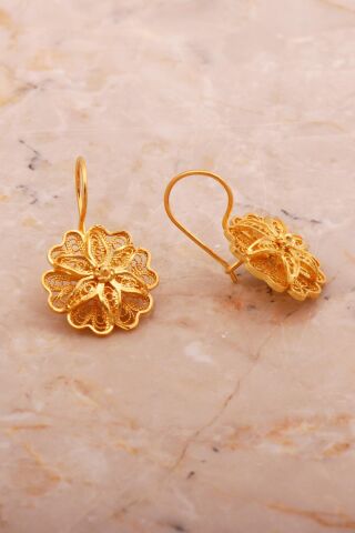 Papatya Telkari Altın Kaplama Gümüş Küpe 6169