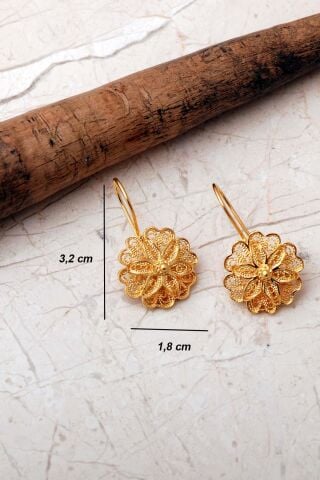 Papatya Telkari Altın Kaplama Gümüş Küpe 6169