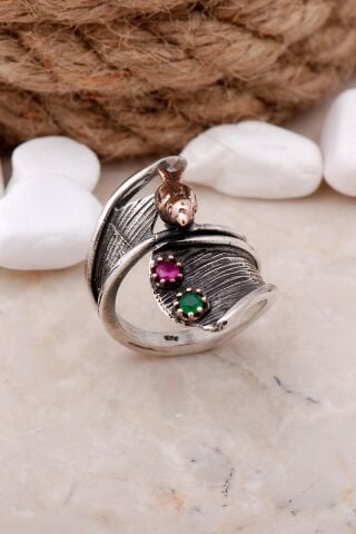 Çekiç Dövme Kuşlu Tasarım Elişi Gümüş Yüzük 3318