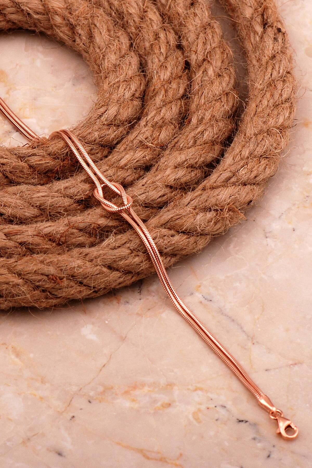 Düğüm Rose Kaplama Unisex Gümüş Bileklik 4438