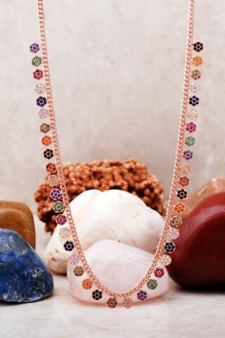 Mix Taşlı Rose Gümüş Choker Kolye 7221
