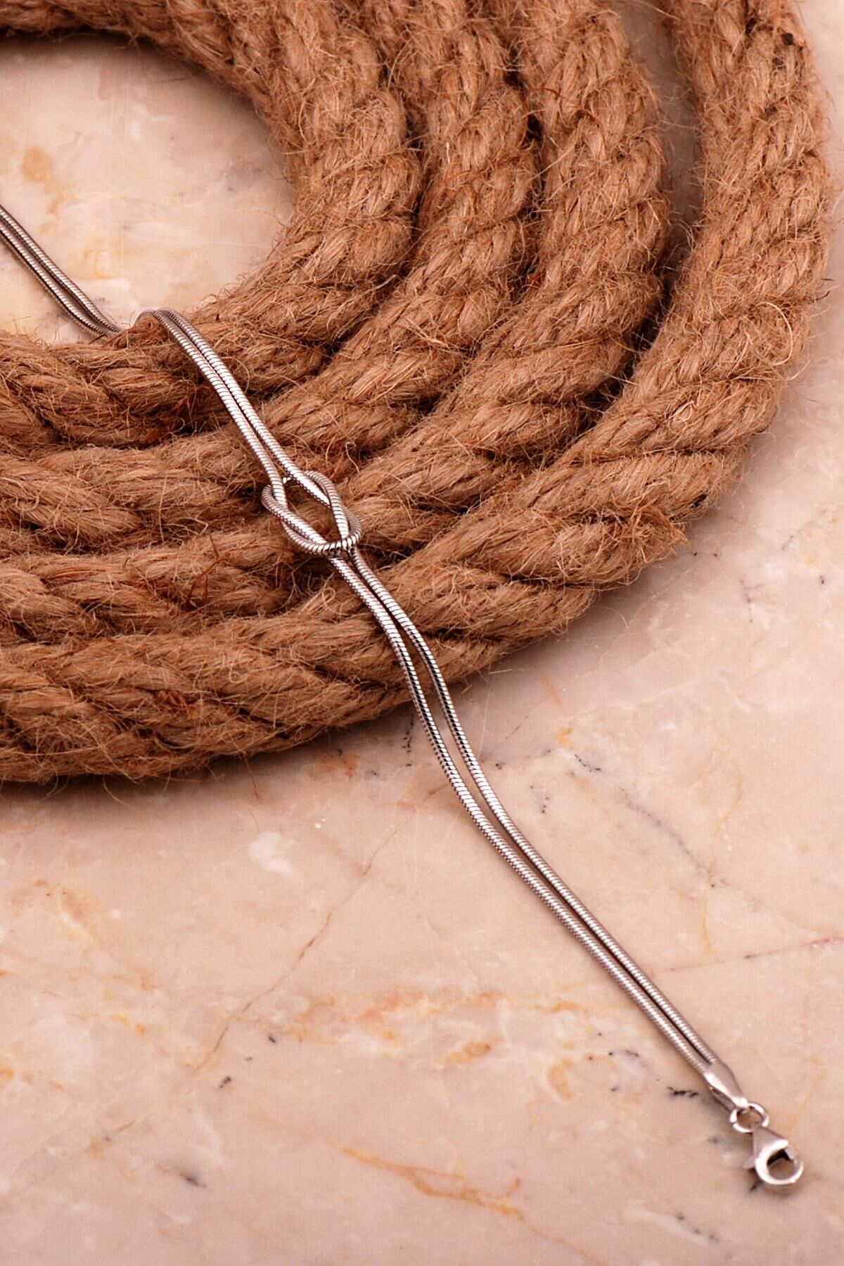 Düğüm Rodyum Kaplama Unisex Gümüş Bileklik 4439