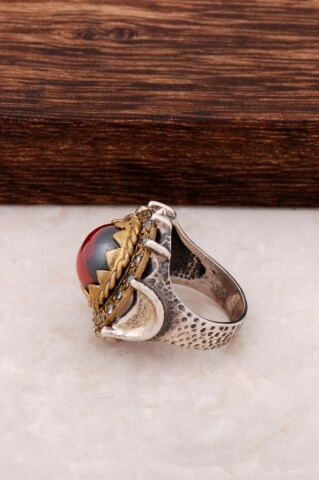 Lal ve Zirkon Taşlı Otantik Gümüş Yüzük 226