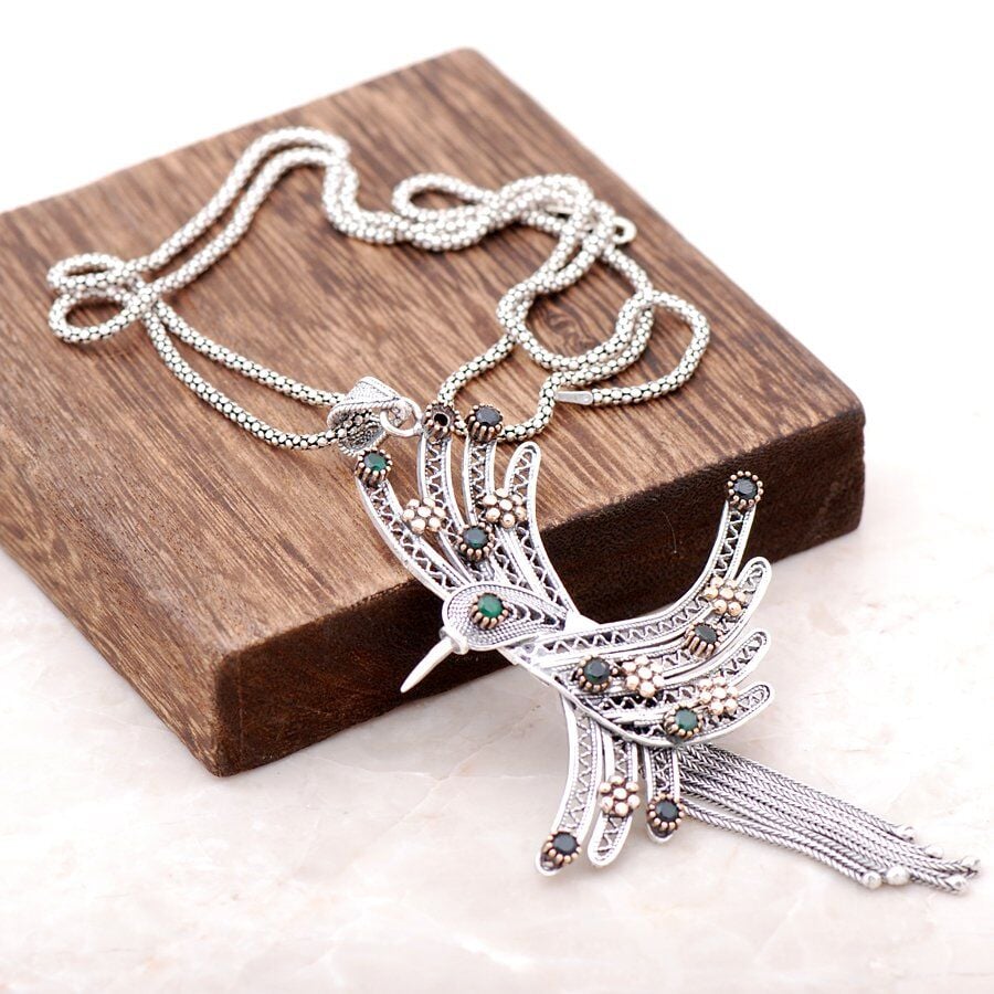 Telkari İşlemeli Gümüş Anka Kuşu Kolye 3859