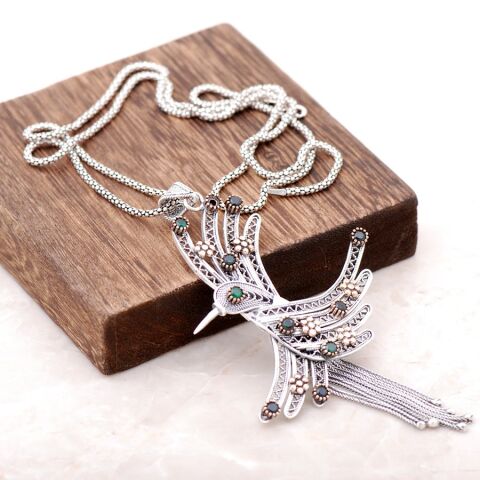 Telkari İşlemeli Gümüş Anka Kuşu Kolye 3859