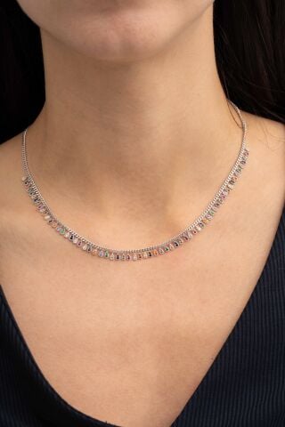 Mix Damla Rodyumlu Gümüş Choker Kolye 7223