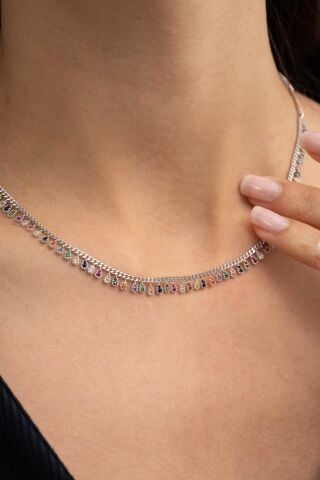 Mix Damla Rodyumlu Gümüş Choker Kolye 7223