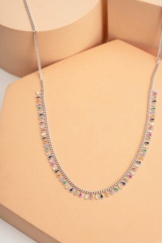 Mix Damla Rodyumlu Gümüş Choker Kolye 7223