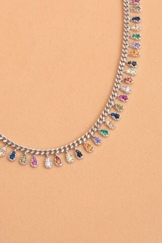Mix Damla Rodyumlu Gümüş Choker Kolye 7223