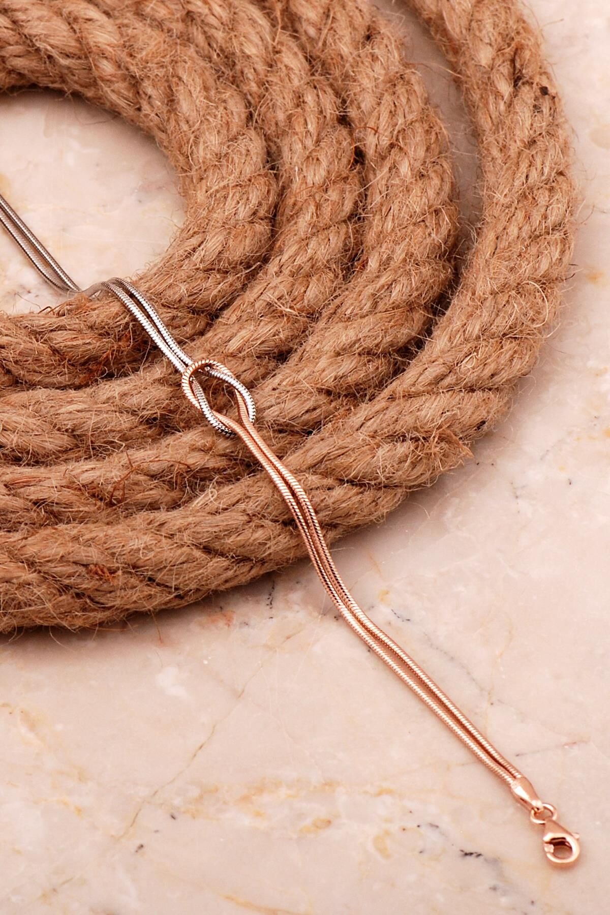 Düğüm Rose ve Rodyum Kaplama Unisex Gümüş Bileklik 4441