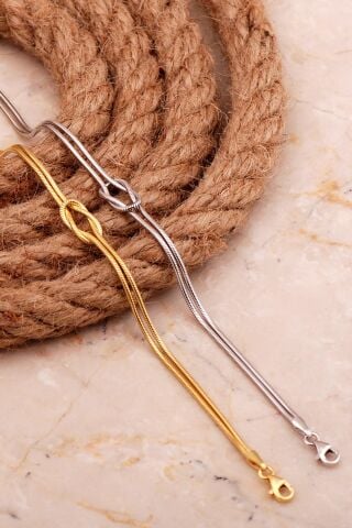 Düğüm Altın ve Rodyum Kaplama Gümüş Çift Bileklik 4442