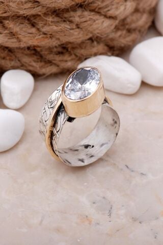 Kuvars Taşlı Çekiç Dövme Elişi Gümüş Yüzük 3321