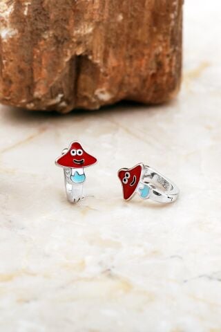 Mineli Gümüş Sevimli Mantar Çocuk Küpesi 7088