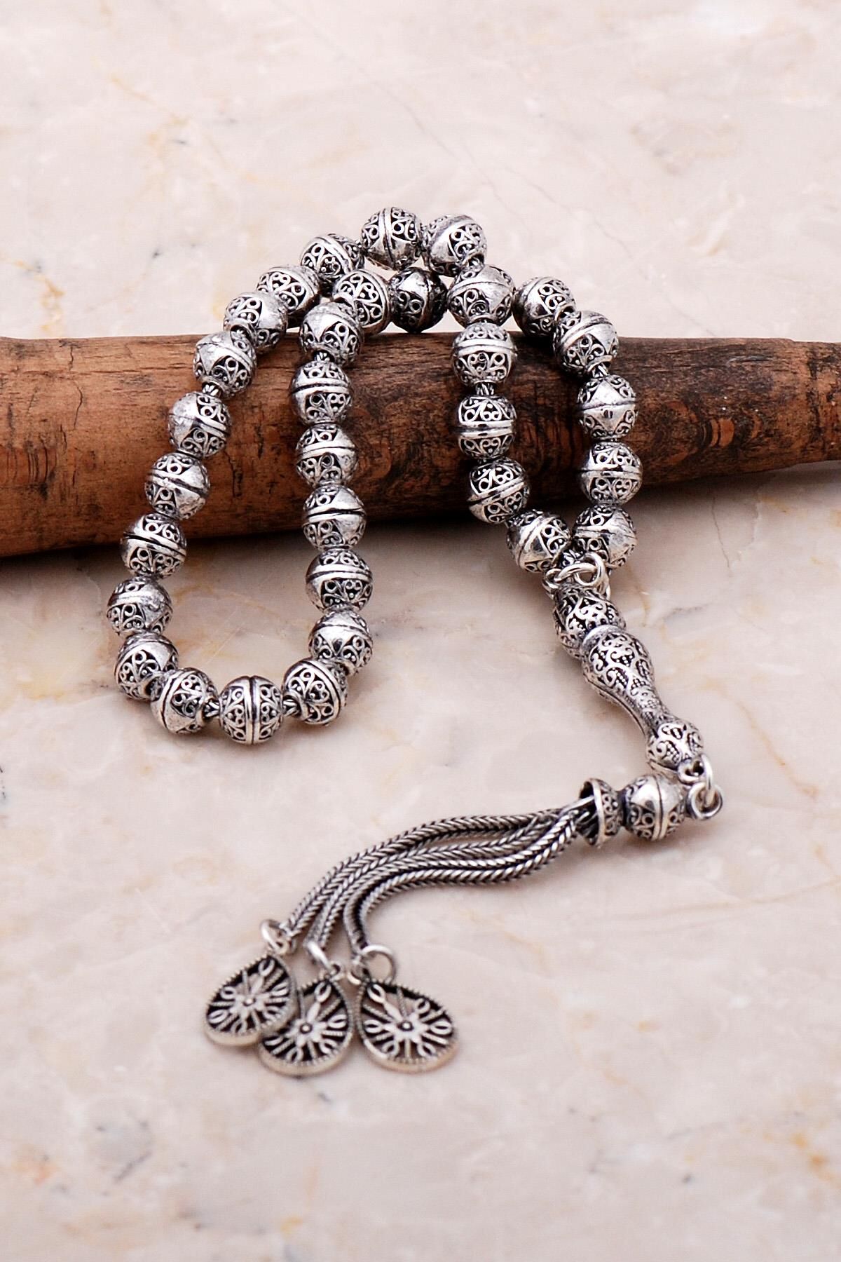 Telkari İşlemeli Elişi Tasarım Küçük Boy Gümüş Tesbih 333