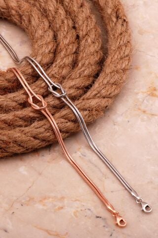 Düğüm Rose ve Rodyum Kaplama Gümüş Çift Bileklik 4443