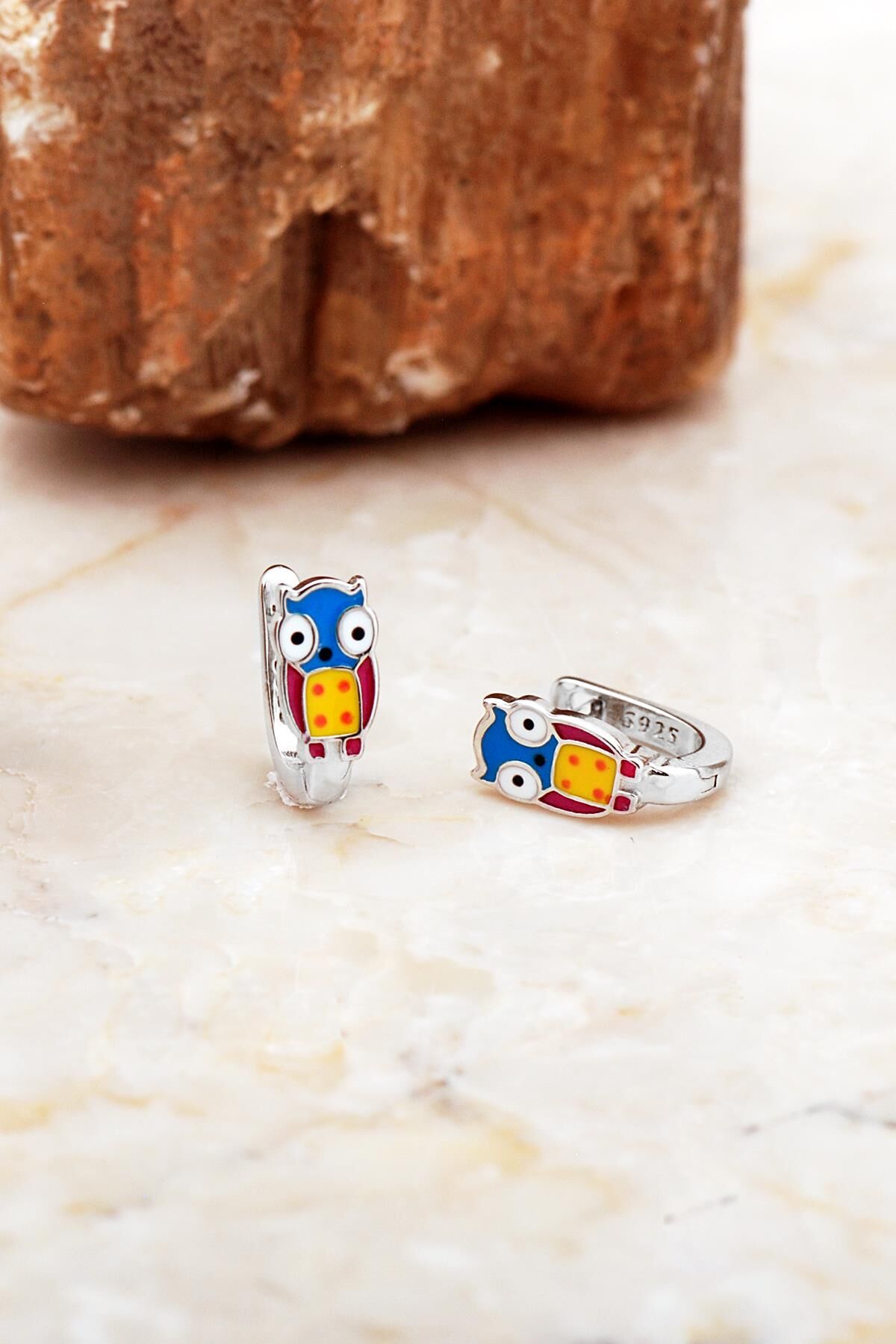 Mineli Baykuş Gümüş Çocuk Küpesi 7089