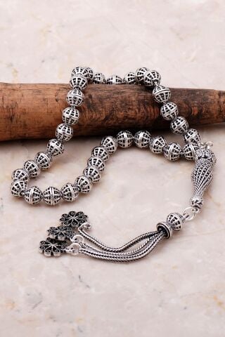 Telkari İşlemeli Elişi Tasarım Küçük Boy Gümüş Tesbih 334