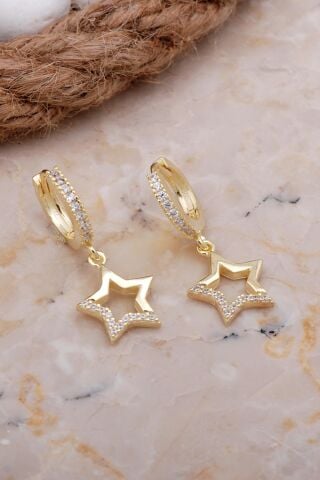 Yıldız Altın Kaplama Gümüş Sallantılı Halka Küpe 5901