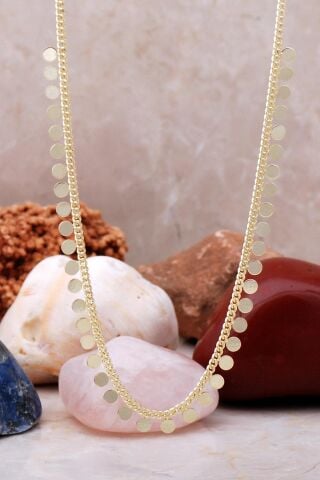Pullu Altın Yaldızlı Gümüş Choker Kolye 7228